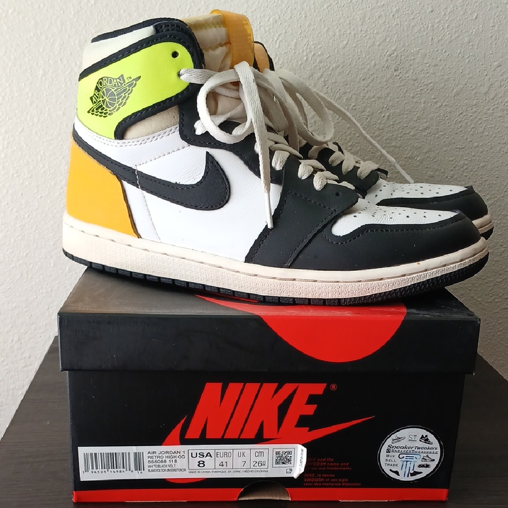 Nike Air Jordan 1 Retro High in Black, White, and Yellow